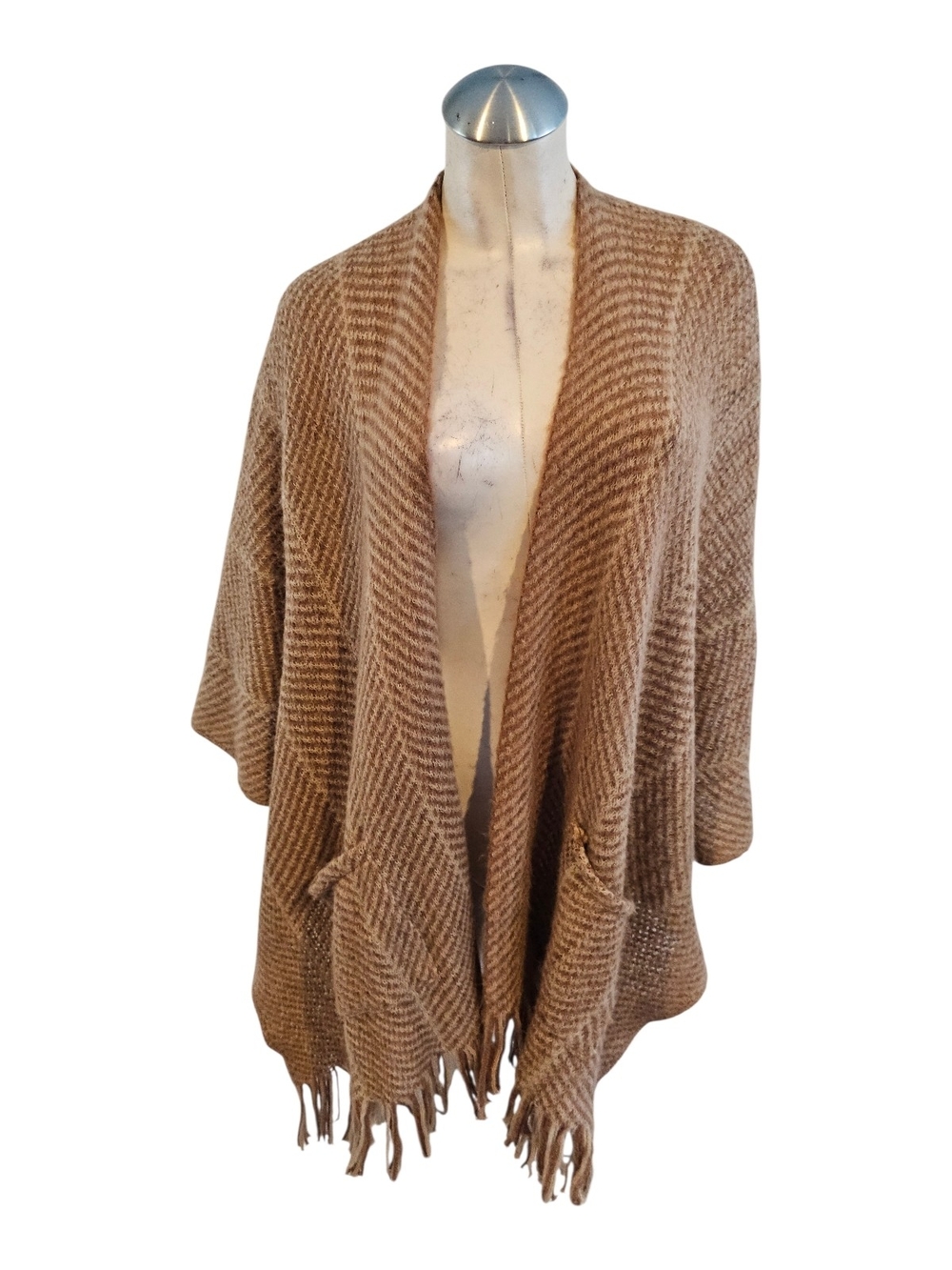 3/$25 Vince Camuto One Size Poncho Tan Fringe Trim